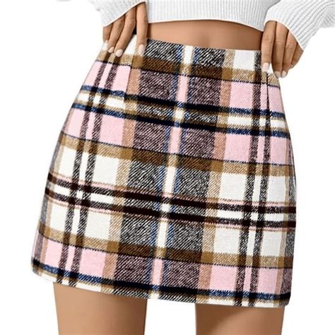 HOWPAY Women's Plaid Skirt Slim Fit Retro Pencil a Line Dresses High ...