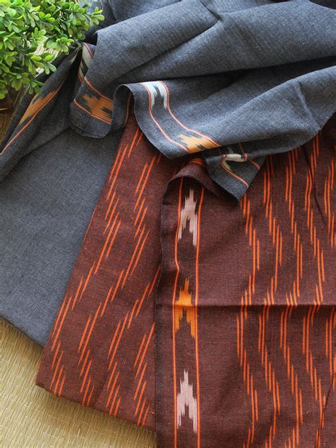 Brown and Grey Pochampally Ikkat Handloom Cotton Dress Material ...