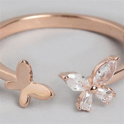 Butterfly 925 Silver Ring in Rose Gold (Adjustable) - Valentine's Gift ...