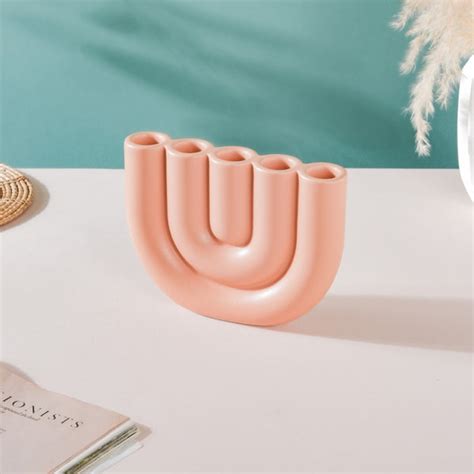 Modern Tube Candle Holder 5 Arms Peach
