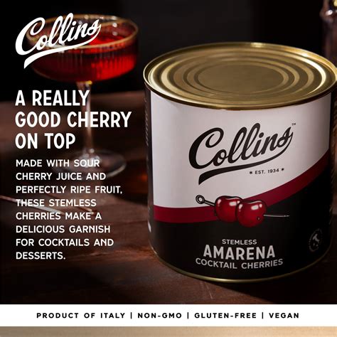 Collins Amarena Cherries Premium Cocktail Garnish for Cocktails, Old ...