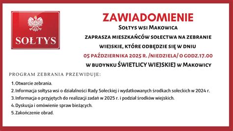 Zaproszenie na zebranie wiejskie w Makowicy 5 października 2025 ...