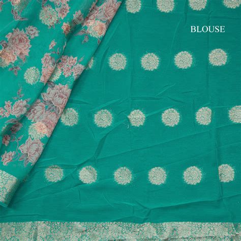 Chiffon Turquoise Blue Printed Saree – Kumaran Silks