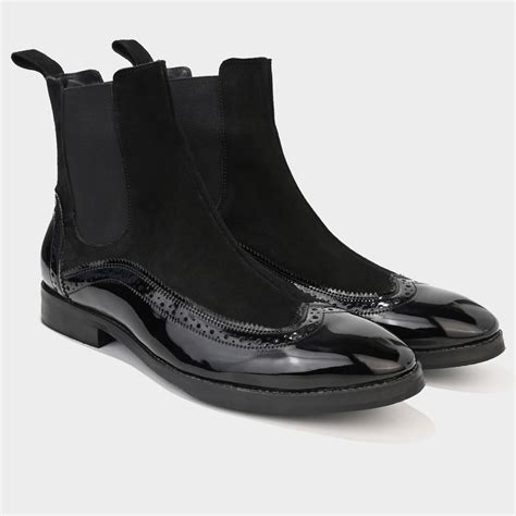 PATENT BOOTS WITH BROGUE DETAIL - BLACK – The Alternate