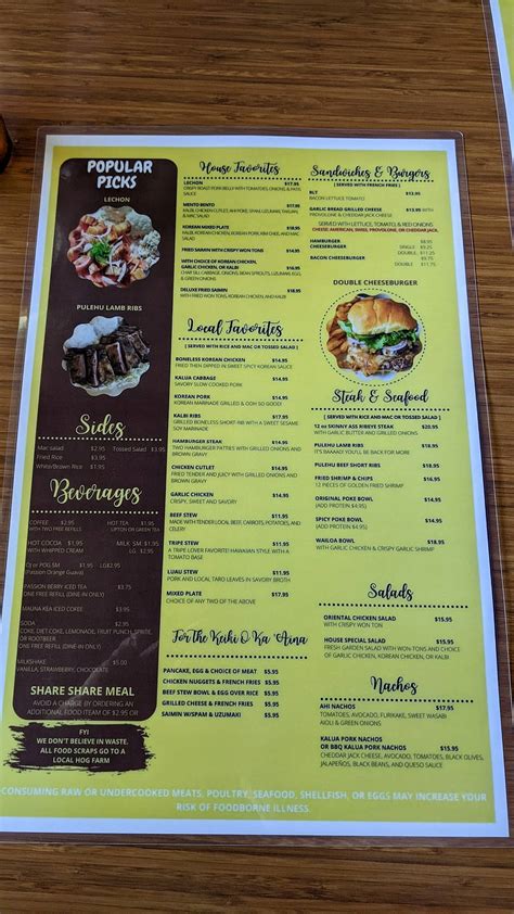 Menu at Hawaiian Style Cafe Hilo, Hilo, 681 Manono St