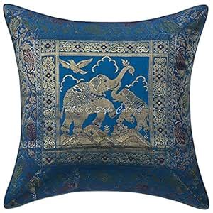 Buy Stylo Culture Decorative Brocade Cushion Cover 16x16 Inch Banarasi ...