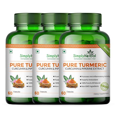 Simply Herbal 800 MG Turmeric Curcumin & Piperine Extract Capsules for ...