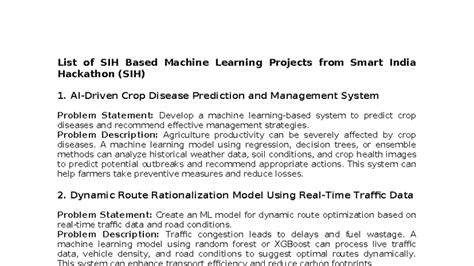 List of SIH Machine Learning Projects from Smart India Hackathon - Studocu