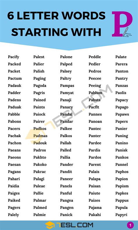 6 Letter Words Starting with P (600+ Words in English) • 7ESL