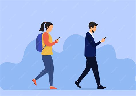 Walking people checking mobile phone. flat illustration | Premium Vector