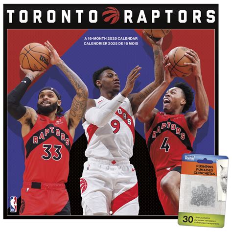 Trends International 2025 Toronto Raptors Wall Calendar & Push Pins ...