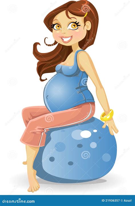 Pregnant Woman at Blue Gym Ball Stock Illustration - Illustration of ...