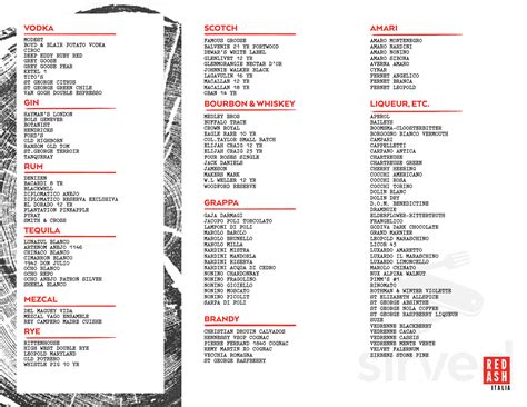 Red Ash menu in Austin, Texas, USA