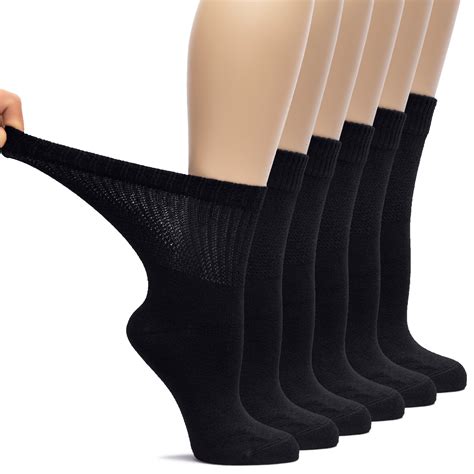 HUGH UGOLI Women's Bamboo Diabetic Crew Socks, Loose Fit, Seamless, 6 ...