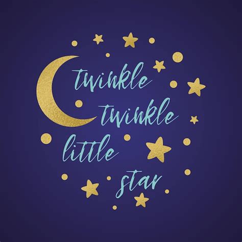 Twinkle Twinkle Little Star Text mit niedlichem goldenem Stern und Mond ...