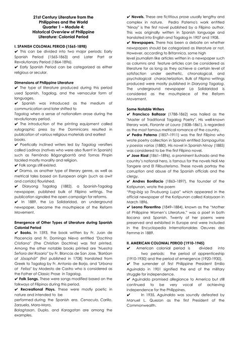 21st Century Module 4 - Historical Overview of Philippine Literature: Colonial Period | PDF