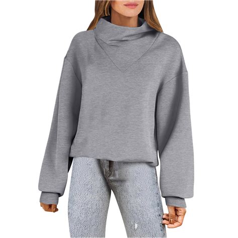 EchfiProm Dark Gray Sweatshirts for Women Oversized Plain Mock Neck ...