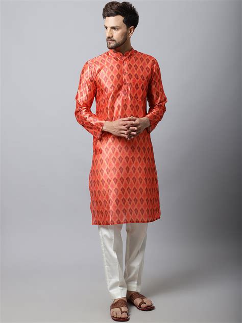 Orange Ikkat Silk Men Kurta – anokherang