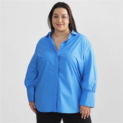 Azure Classic: Plus Size Poplin Shirt for Professional Comfort | CALAE