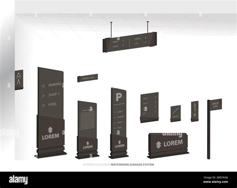 Wayfinding system 3D signage mockup set Direction signs Exterior and ...