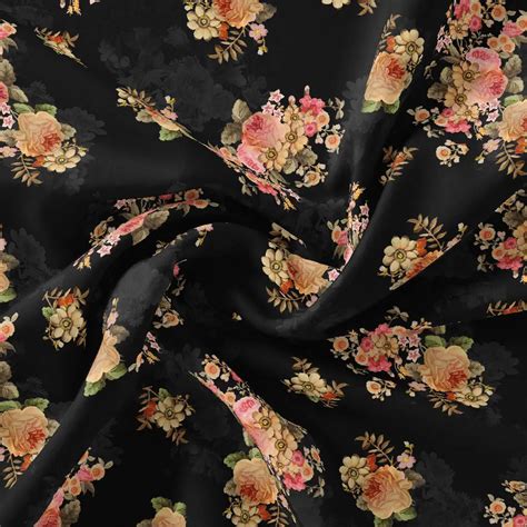 Digital Printed Muslin Fabric - Floral Print Black and Pink unstitched ...