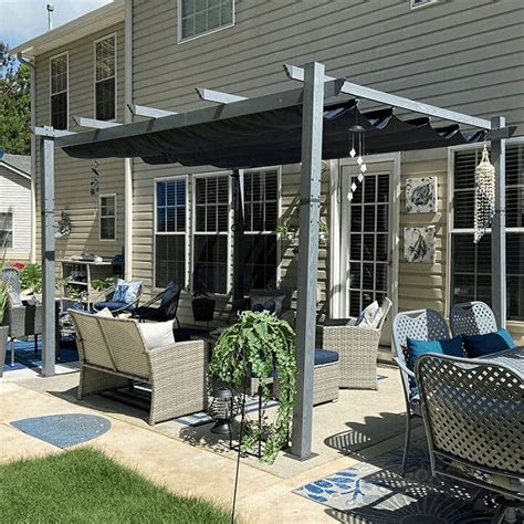 PURPLE LEAF 10' x 13' Metal Pergola with Wooden Grain, Retractable ...
