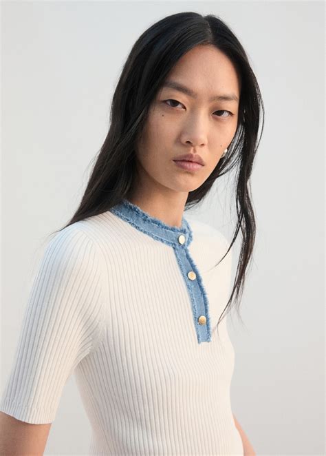 Contrast collar button jumper - Women | MANGO Kuwait