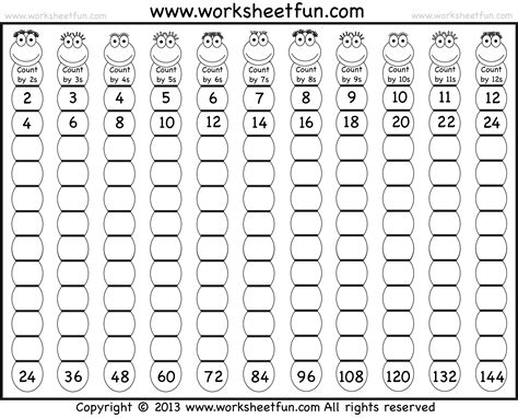 Skip Counting by 2, 3, 4, 5, 6, 7, 8, 9, 10, 11 and 12 – Two Worksheets ...