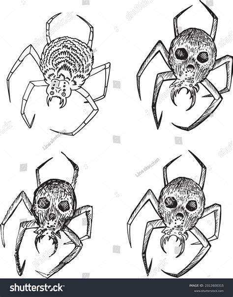 Spider Skull On Back Linear Sketch Stock Vector (Royalty Free ...