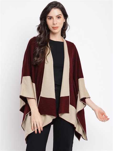 Women Maroon 3/4 Sleeve Casual Shrug