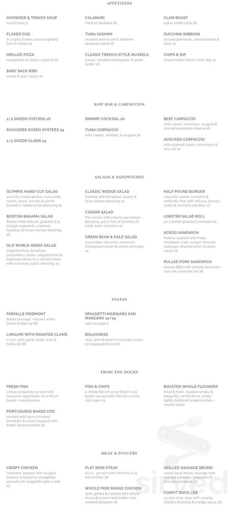 Menu for Olympia Tea Room in Westerly, RI | Sirved