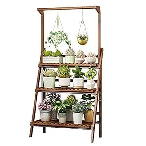 MOAMUN Bamboo 3-Tier Hanging Plant Stand Planter Display Shelves Flower ...
