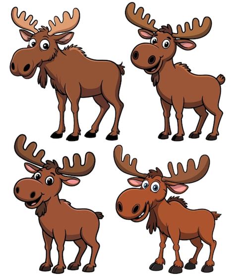Four cartoon moose in different poses | Premium Vector
