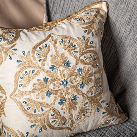 Beige Embroidered Mandala Cushion Cover