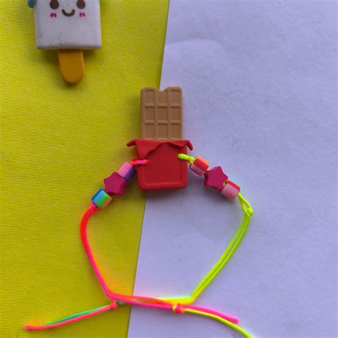 CHOCOLATE ERASER WITH COLOUR BEADS & THREAD – citrine