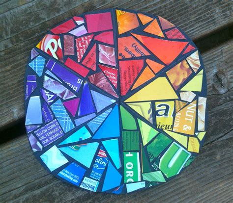 Magazine collage color wheel. Paint cardboard or chip board black. Glue ...