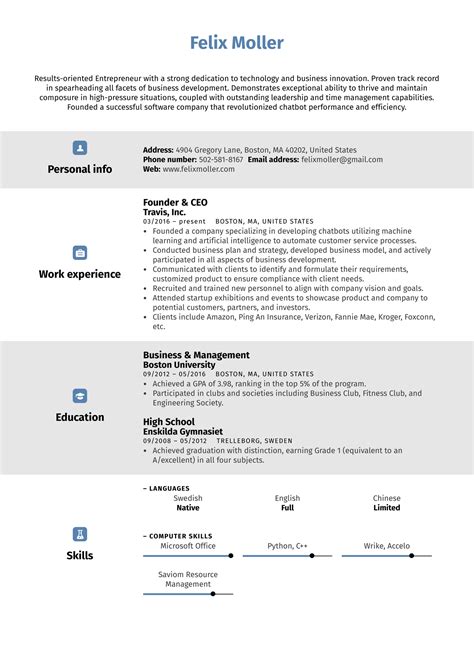 Entrepreneur Resume 的图像结果