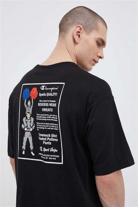 Champion t-shirt bawełniany kolor czarny z nadrukiem | Answear.com