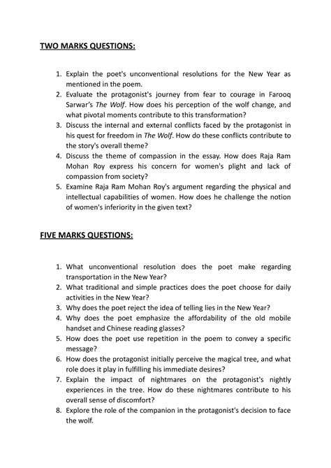 BCA Questions - TWO MARKS QUESTIONS: Explain the poet's unconventional ...