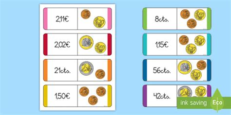 Tarjetas de emparejar: El valor de las monedas - Twinkl
