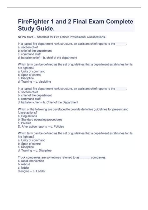 FireFighter 1 and 2 Final Exam Complete Study Guide with verified ...