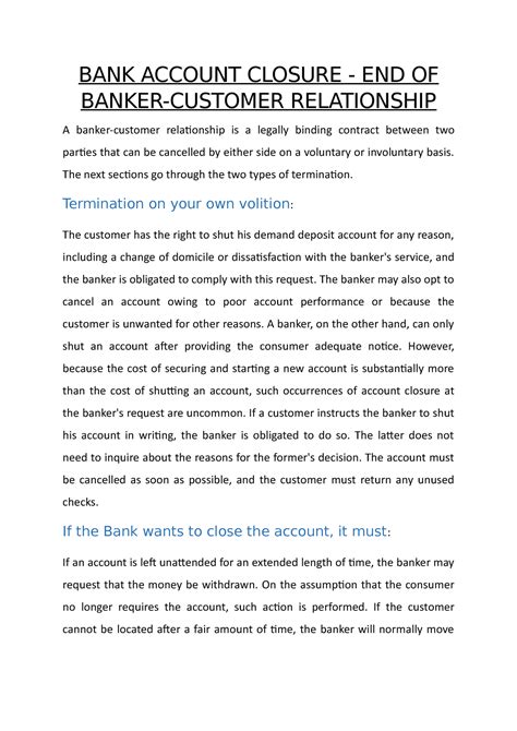 BANK Account Closure - END OF Banker- Customer Relationship - BANK ...