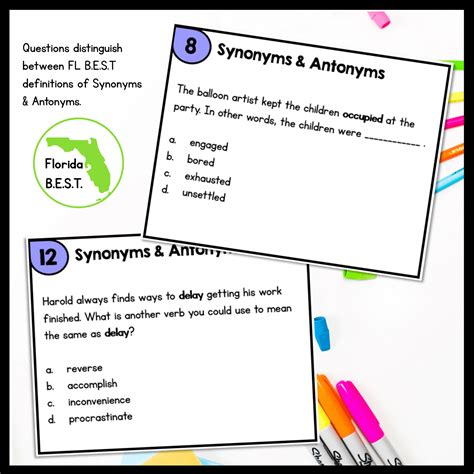Synonyms & Antonyms Task Cards 4th & 5th FL BEST | MagiCore ...