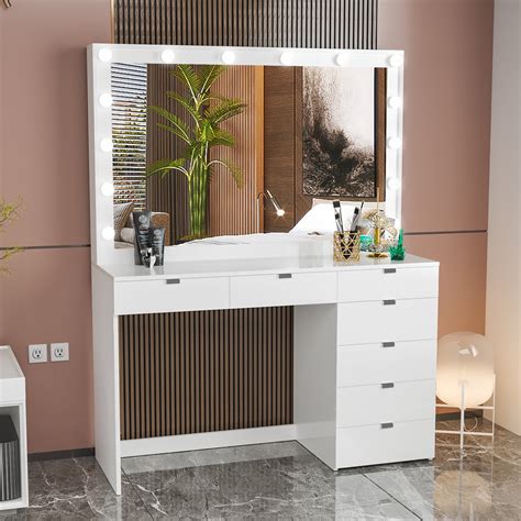Buy Boahaus Diana Modern Lighted Vanity Desk, White Finish, for Bedroom ...