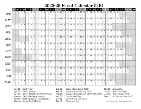 Fiscal Year Calendar 2026 Printable