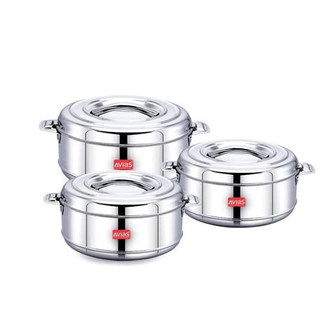 Buy AVIAS Astra Stainless Steel Casserole, Set Includes 1000ml 1500ml ...