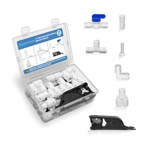 Sweezwon 1/4" Quick Connect Push-to-Connect Water Line Fittings Kit for ...