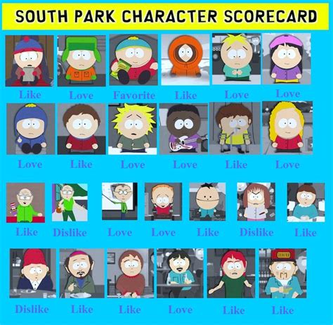 South Park Character Scorecard by superjonser on DeviantArt