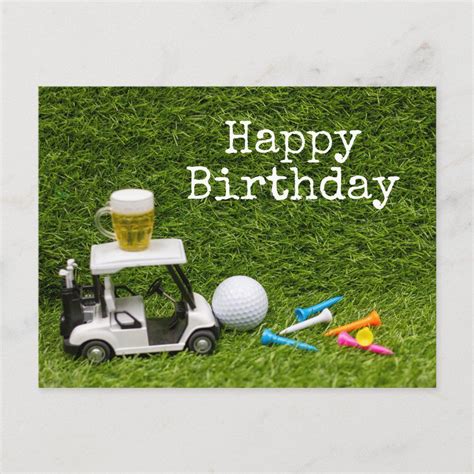 Golf birthday with ball and beer with tees postcard | Zazzle | Happy ...