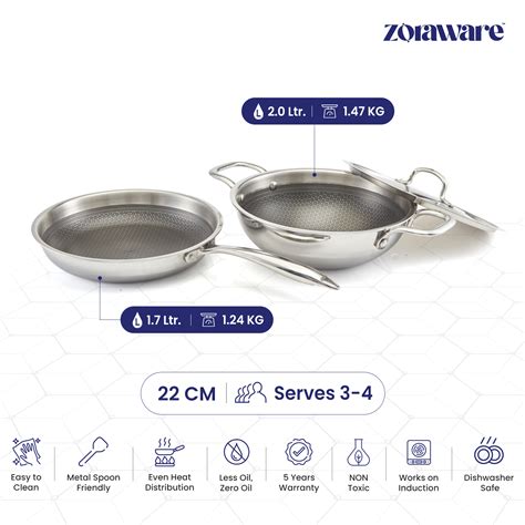 Honey Comb Triply Kadai + Fry Pan Cookware Set with Lid (3 Pcs Set ...